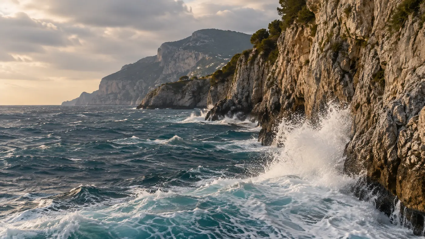 Mare mosso davanti all&rsquo;imboccatura chiusa della Grotta Azzurra