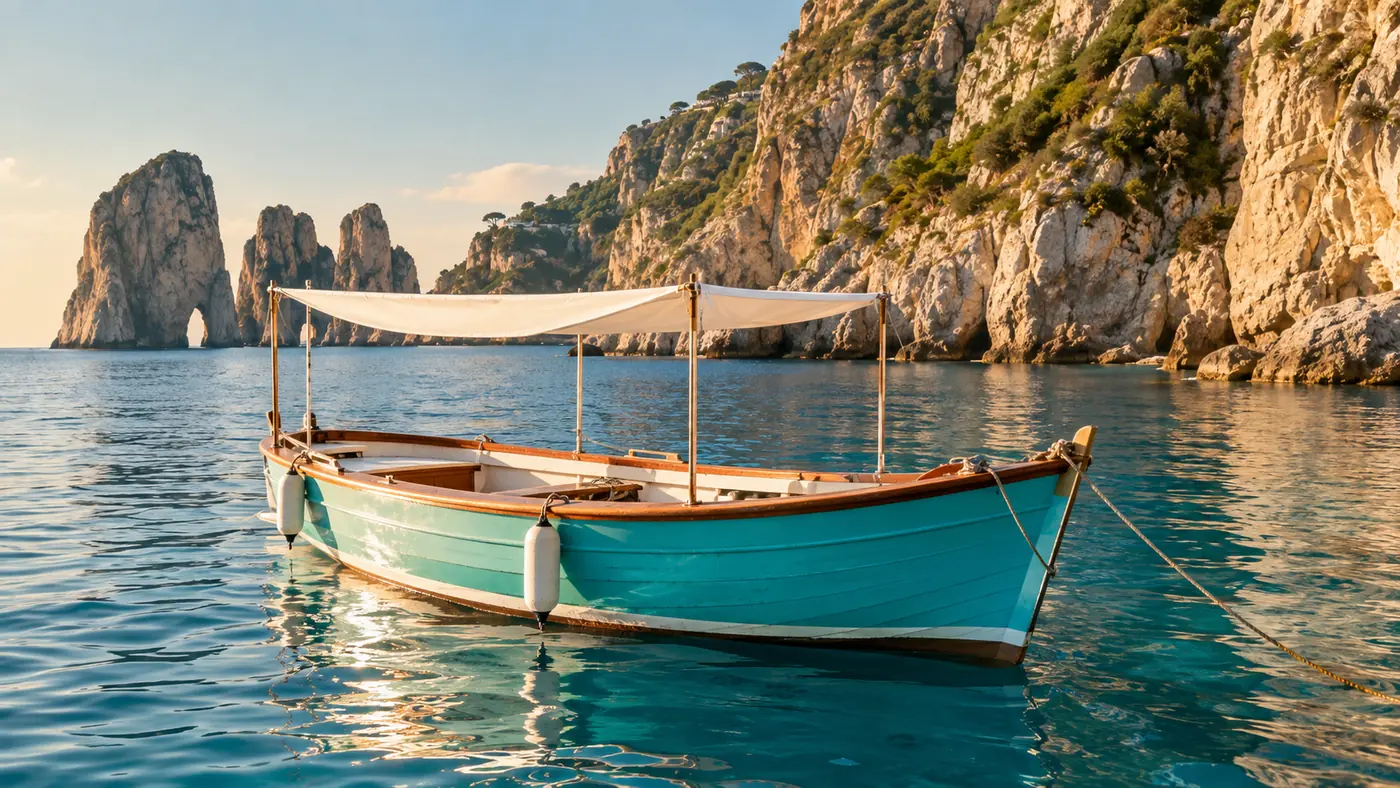 Una piccola barca tradizionale lungo la costa di Capri