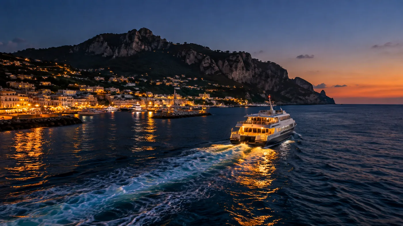 Il traghetto della sera in partenza da Marina Grande, Capri